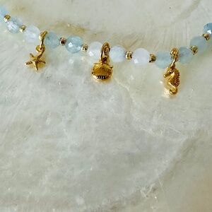 Gold and Light Blue Dainty Charm Bracelet